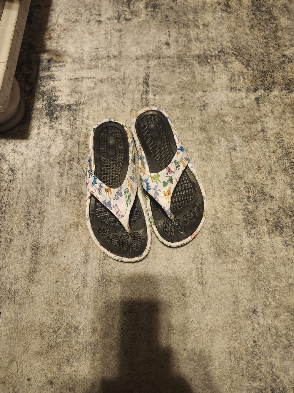 Casual Black Flip-Flop Sandals with Multicolor Animal Print Strap